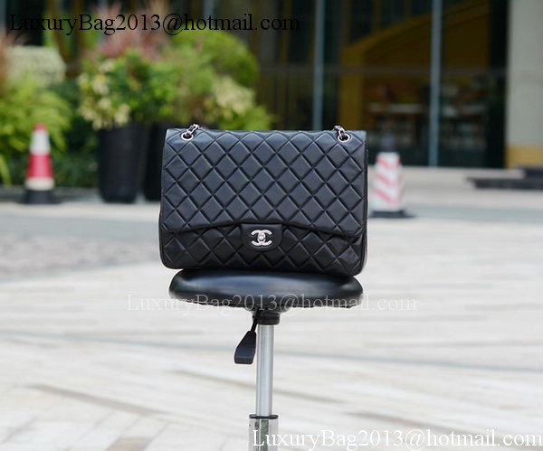 Chanel Maxi Quilted Classic Flap Bag Black Sheepskin A58601 Silver Chanel Maxi Quilted Classic Flap Bag Black Sheepskin A58601 Silver
