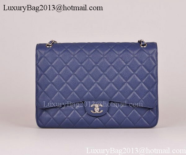 Chanel Maxi Quilted Classic Flap Bag Blue Cannage Pattern A58601 Silver Chanel Maxi Quilted Classic Flap Bag Blue Cannage Pattern A58601 Silver