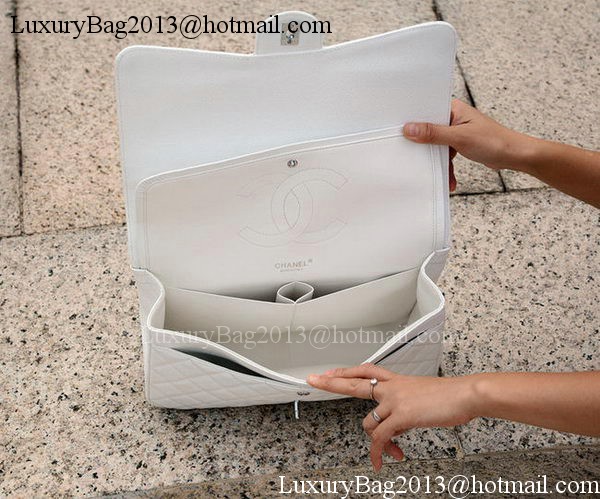 Chanel Maxi Quilted Classic Flap Bag White Cannage Pattern A58601 Silver Chanel Maxi Quilted Classic Flap Bag White Cannage Pattern A58601 Silver