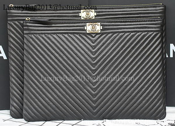 Boy Chanel Chevron Black Sheepskin Leather Clutch A69253 Boy Chanel Chevron Black Sheepskin Leather Clutch A69253