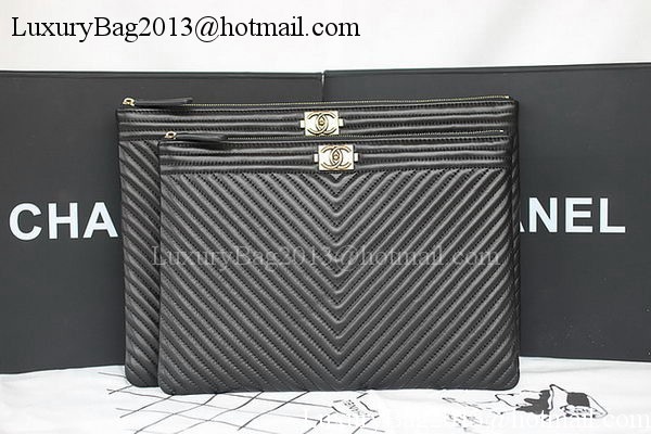 Boy Chanel Chevron Black Sheepskin Leather Clutch A69253 Boy Chanel Chevron Black Sheepskin Leather Clutch A69253