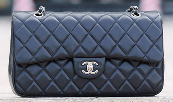 Chanel Classic Flap Bag Black Sheepskin Leather A1113 Silver