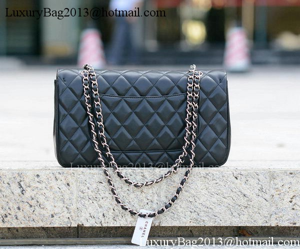 Chanel Classic Flap Bag Black Sheepskin Leather A1113 Silver Chanel Classic Flap Bag Black Sheepskin Leather A1113 Silver