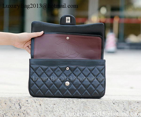 Chanel Classic Flap Bag Black Sheepskin Leather A1113 Silver Chanel Classic Flap Bag Black Sheepskin Leather A1113 Silver