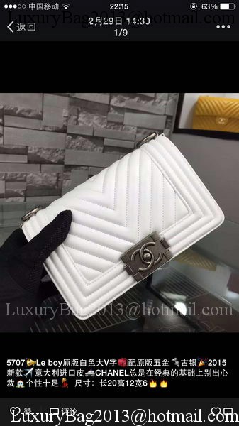 Boy Chanel mini Flap Bag Original Chevron Sheepskin Leather A5707 White Boy Chanel mini Flap Bag Original Chevron Sheepskin Leather A5707 White