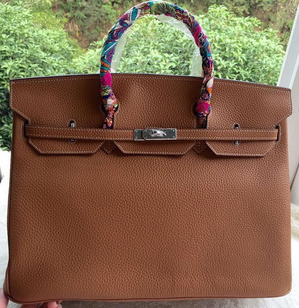 Hermes Birkin 40CM Bag Wheat Litchi Leather BK40 Silver