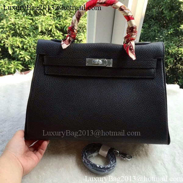 Hermes Kelly 32cm Shoulder Bag Black Calfskin Leather K32CL Silver Hermes Kelly 32cm Shoulder Bag Black Calfskin Leather K32CL Silver