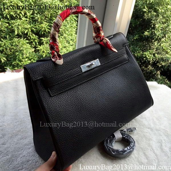 Hermes Kelly 32cm Shoulder Bag Black Calfskin Leather K32CL Silver Hermes Kelly 32cm Shoulder Bag Black Calfskin Leather K32CL Silver