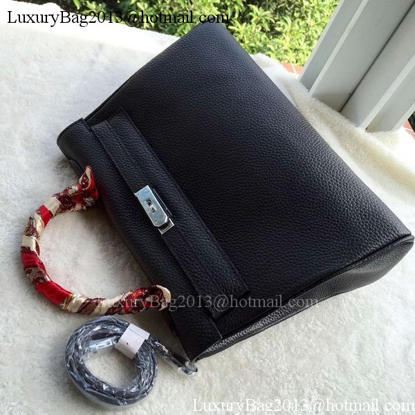Hermes Kelly 32cm Shoulder Bag Black Calfskin Leather K32CL Silver Hermes Kelly 32cm Shoulder Bag Black Calfskin Leather K32CL Silver