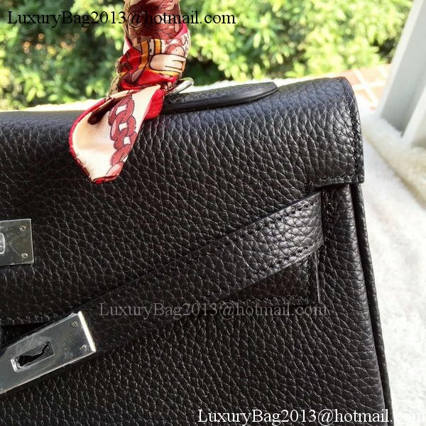 Hermes Kelly 32cm Shoulder Bag Black Calfskin Leather K32CL Silver Hermes Kelly 32cm Shoulder Bag Black Calfskin Leather K32CL Silver