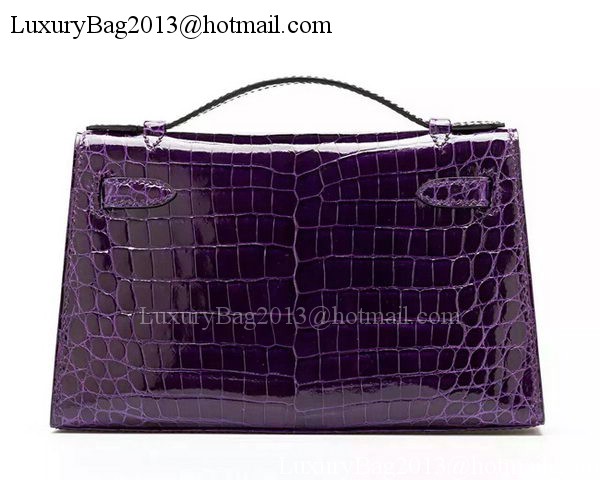 Hermes MINI Kelly 22cm Clutch Croco Leather KL22 Purple Hermes MINI Kelly 22cm Clutch Croco Leather KL22 Purple