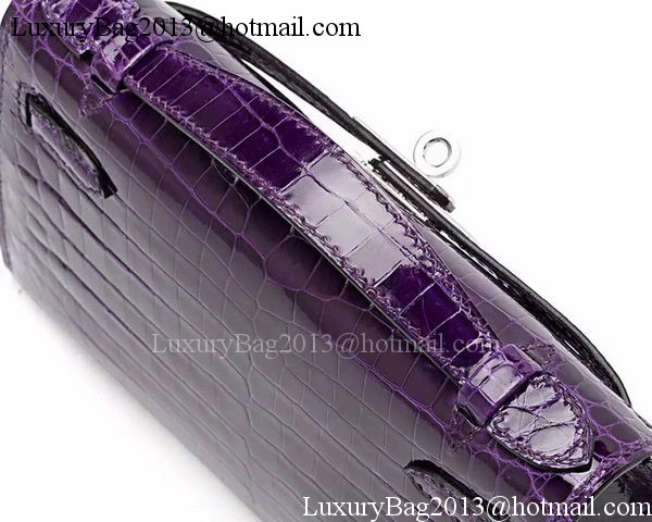 Hermes MINI Kelly 22cm Clutch Croco Leather KL22 Purple Hermes MINI Kelly 22cm Clutch Croco Leather KL22 Purple