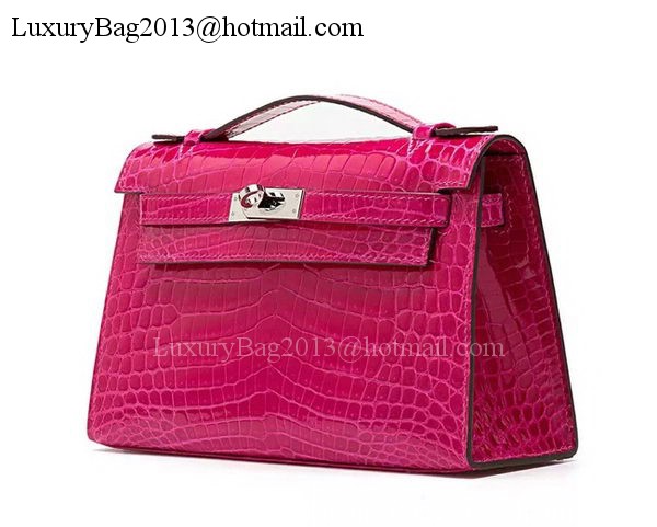 Hermes MINI Kelly 22cm Clutch Croco Leather KL22 Rose Hermes MINI Kelly 22cm Clutch Croco Leather KL22 Rose