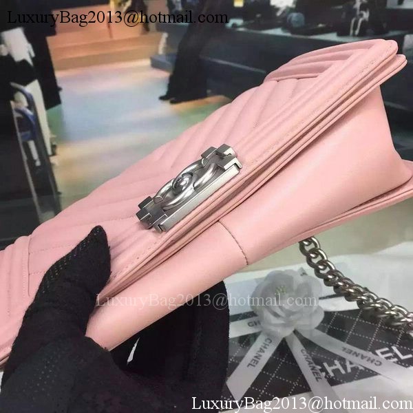 Boy Chanel Flap Bag Original Chevron Pink Nubuck Leather A5708 Silver Boy Chanel Flap Bag Original Chevron Pink Nubuck Leather A5708 Silver