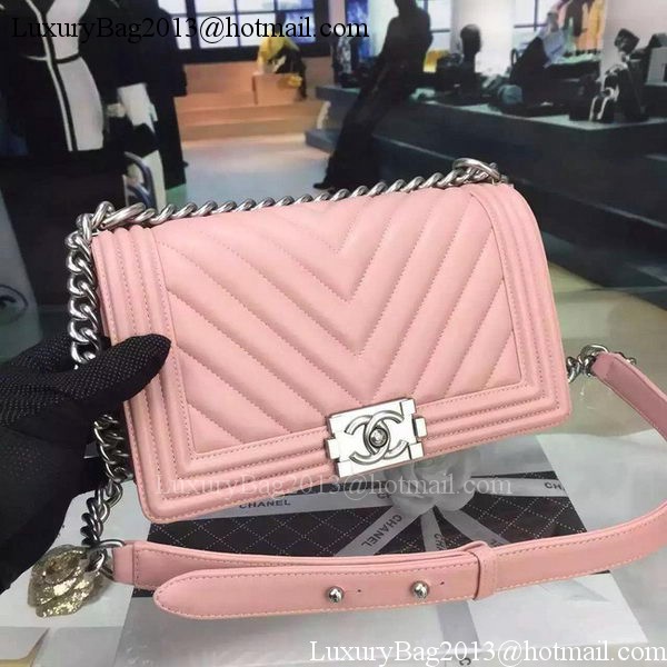 Boy Chanel Flap Bag Original Chevron Pink Nubuck Leather A5708 Silver Boy Chanel Flap Bag Original Chevron Pink Nubuck Leather A5708 Silver