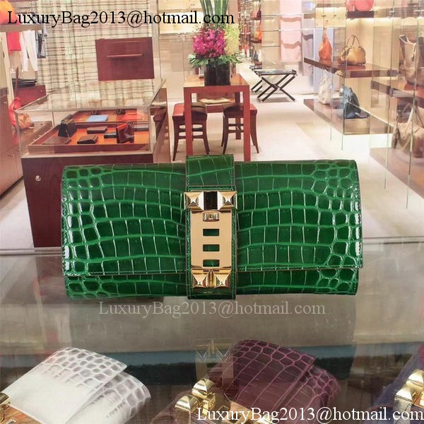 Hermes Croco Leather Clutch H88017 Green Hermes Croco Leather Clutch H88017 Green
