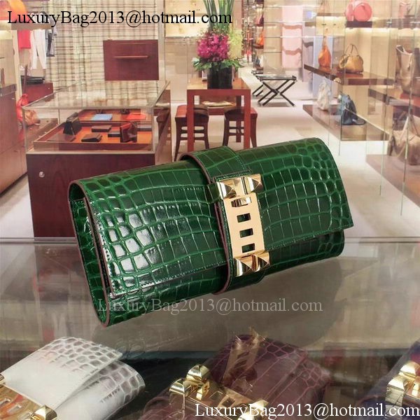 Hermes Croco Leather Clutch H88017 Green Hermes Croco Leather Clutch H88017 Green