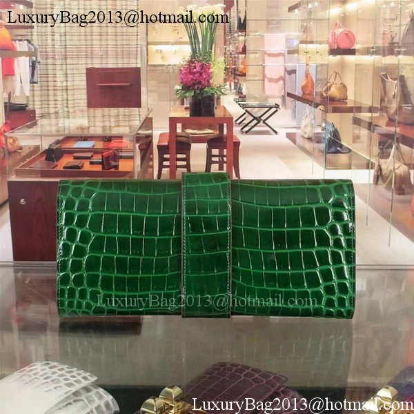 Hermes Croco Leather Clutch H88017 Green Hermes Croco Leather Clutch H88017 Green