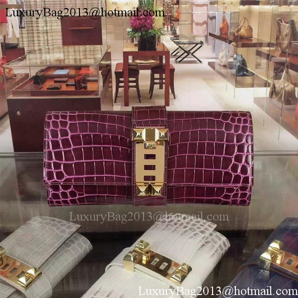 Hermes Croco Leather Clutch H88017 Purple Hermes Croco Leather Clutch H88017 Purple