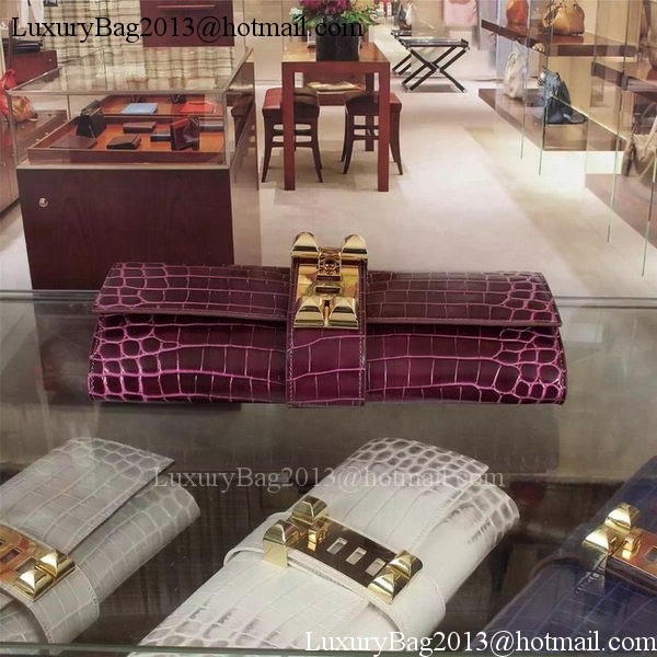Hermes Croco Leather Clutch H88017 Purple Hermes Croco Leather Clutch H88017 Purple