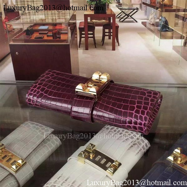 Hermes Croco Leather Clutch H88017 Purple Hermes Croco Leather Clutch H88017 Purple