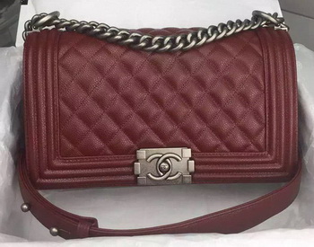Chanel Boy Flap Shoulder Bag Burgundy Original Calfskin Leather A8708 Silver Chanel Boy Flap Shoulder Bag Burgundy Original Calfskin Leather A8708 Silver