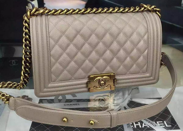 Chanel Boy Flap Shoulder Bag Grey Original Calfskin Leather A8708 Bronze