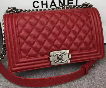 Chanel Boy Flap Shoulder Bag Red Original Calfskin Leather A8708 Silver Chanel Boy Flap Shoulder Bag Red Original Calfskin Leather A8708 Silver