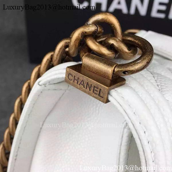 Chanel Boy Flap Shoulder Bag White Original Calfskin Leather A8708 Bronze Chanel Boy Flap Shoulder Bag White Original Calfskin Leather A8708 Bronze