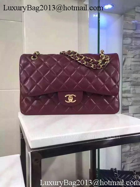 Chanel Jumbo Classic Flap Bag Burgundy Sheepskin Leather A1113 Gold Chanel Jumbo Classic Flap Bag Burgundy Sheepskin Leather A1113 Gold