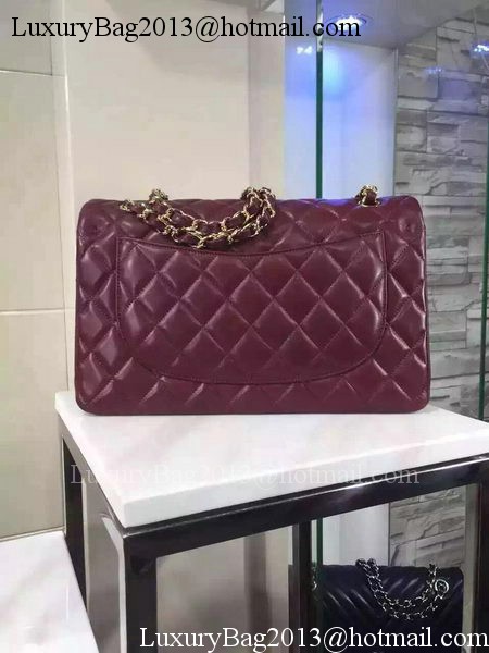 Chanel Jumbo Classic Flap Bag Burgundy Sheepskin Leather A1113 Gold Chanel Jumbo Classic Flap Bag Burgundy Sheepskin Leather A1113 Gold