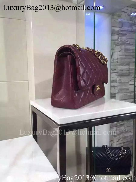 Chanel Jumbo Classic Flap Bag Burgundy Sheepskin Leather A1113 Gold Chanel Jumbo Classic Flap Bag Burgundy Sheepskin Leather A1113 Gold