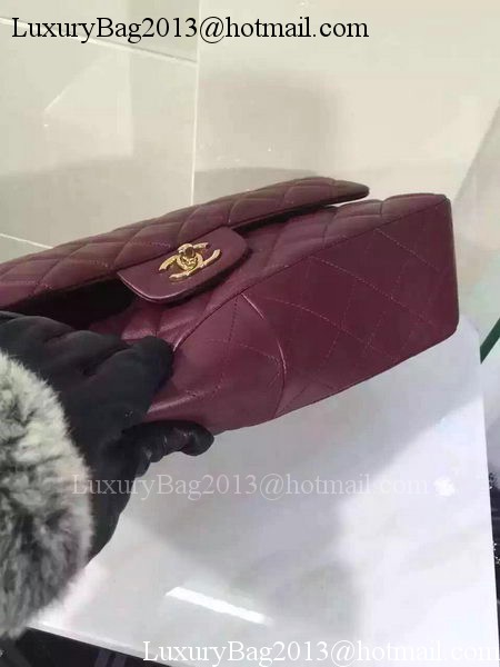 Chanel Jumbo Classic Flap Bag Burgundy Sheepskin Leather A1113 Gold Chanel Jumbo Classic Flap Bag Burgundy Sheepskin Leather A1113 Gold