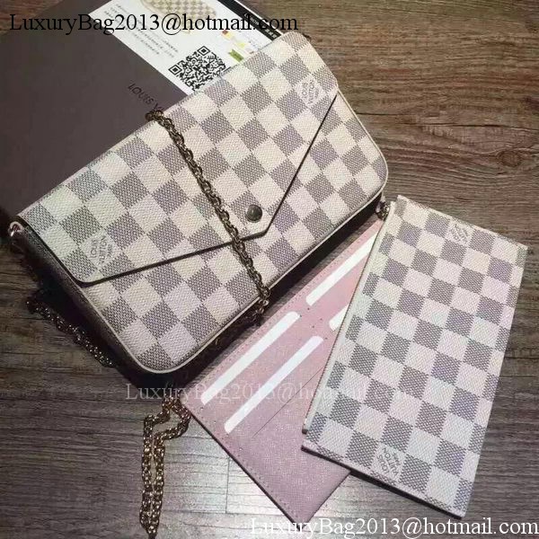 Louis Vuitton Damier Azur Canvas Felicie Chain Wallet N61276 Louis Vuitton Damier Azur Canvas Felicie Chain Wallet N61276
