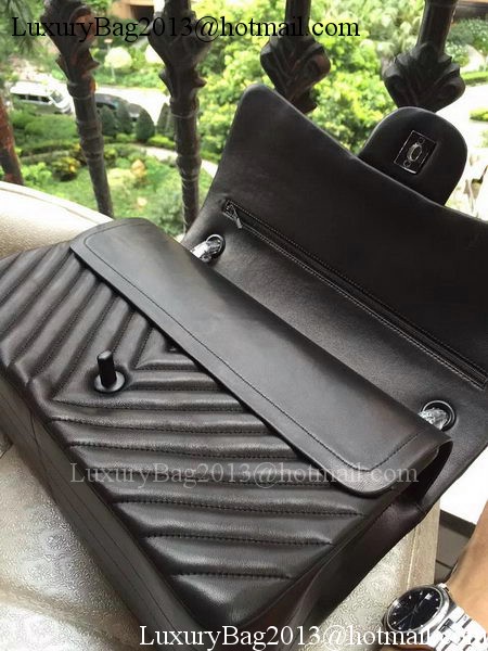 Chanel Classic Flap Bag Black Sheepskin Chevron Quilting A1113 Silver Chanel Classic Flap Bag Black Sheepskin Chevron Quilting A1113 Silver