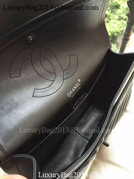 Chanel Classic Flap Bag Black Sheepskin Chevron Quilting A1113 Silver Chanel Classic Flap Bag Black Sheepskin Chevron Quilting A1113 Silver