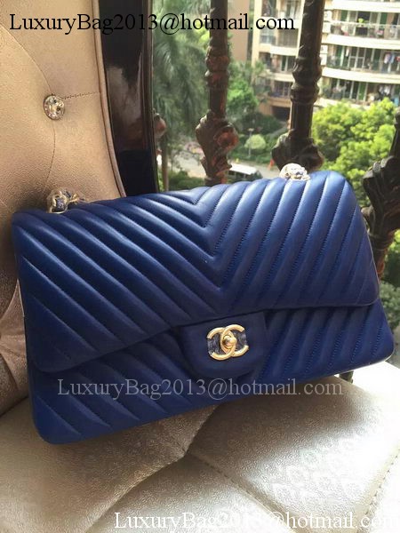 Chanel Classic Flap Bag Blue Sheepskin Chevron Quilting A1113 Gold Chanel Classic Flap Bag Blue Sheepskin Chevron Quilting A1113 Gold
