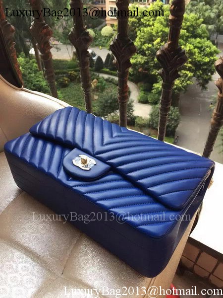 Chanel Classic Flap Bag Blue Sheepskin Chevron Quilting A1113 Gold Chanel Classic Flap Bag Blue Sheepskin Chevron Quilting A1113 Gold