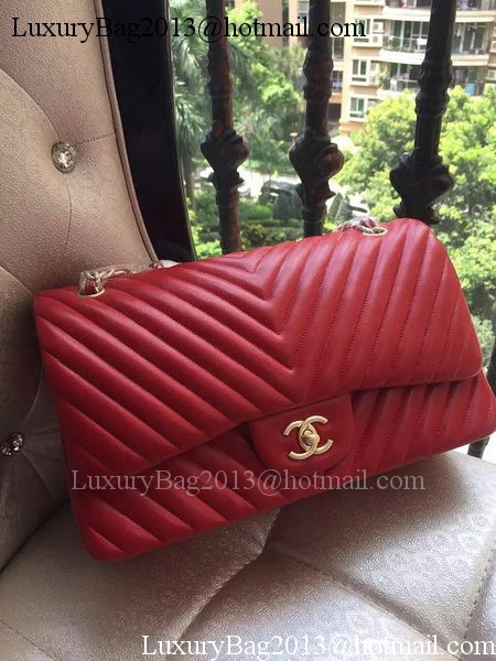 Chanel Classic Flap Bag Red Sheepskin Chevron Quilting A1113 Gold Chanel Classic Flap Bag Red Sheepskin Chevron Quilting A1113 Gold
