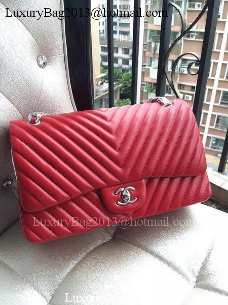 Chanel Classic Flap Bag Red Sheepskin Chevron Quilting A1113 Silver Chanel Classic Flap Bag Red Sheepskin Chevron Quilting A1113 Silver