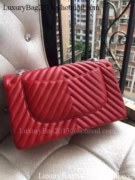 Chanel Classic Flap Bag Red Sheepskin Chevron Quilting A1113 Silver Chanel Classic Flap Bag Red Sheepskin Chevron Quilting A1113 Silver