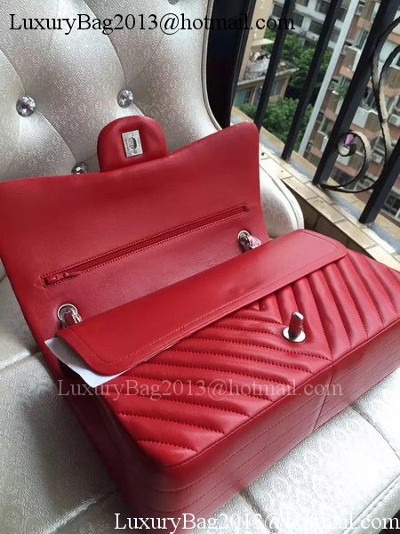 Chanel Classic Flap Bag Red Sheepskin Chevron Quilting A1113 Silver Chanel Classic Flap Bag Red Sheepskin Chevron Quilting A1113 Silver