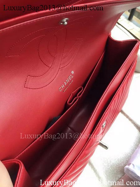 Chanel Classic Flap Bag Red Sheepskin Chevron Quilting A1113 Silver Chanel Classic Flap Bag Red Sheepskin Chevron Quilting A1113 Silver