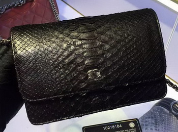 Chanel WOC Flap Bag Original Snake Leather A33814 Black Chanel WOC Flap Bag Original Snake Leather A33814 Black
