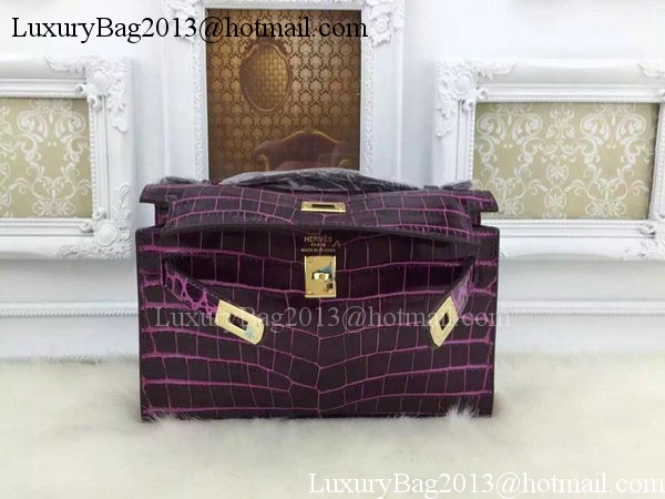 Hermes MINI Kelly 22cm Tote Bag Croco Leather KL22 Purple Hermes MINI Kelly 22cm Tote Bag Croco Leather KL22 Purple