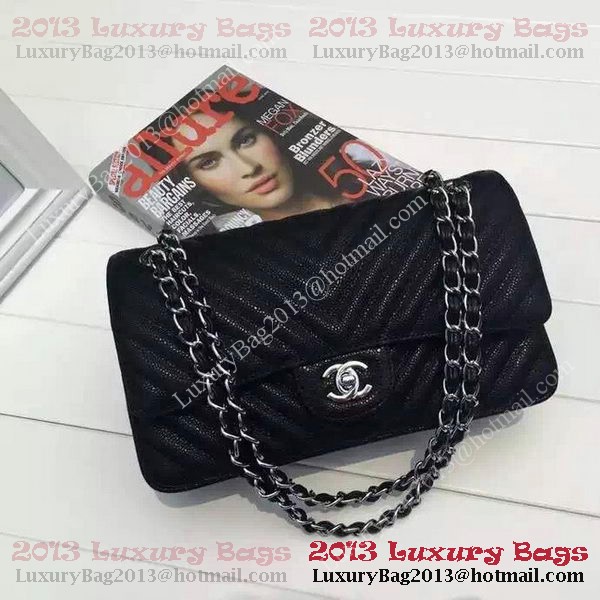 Chanel 2.55 Series Flap Bag Black Cannage Pattern Chevron Leather A1112V Silver Chanel 2.55 Series Flap Bag Black Cannage Pattern Chevron Leather A1112V Silver