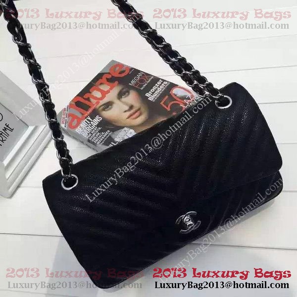 Chanel 2.55 Series Flap Bag Black Cannage Pattern Chevron Leather A1112V Silver Chanel 2.55 Series Flap Bag Black Cannage Pattern Chevron Leather A1112V Silver