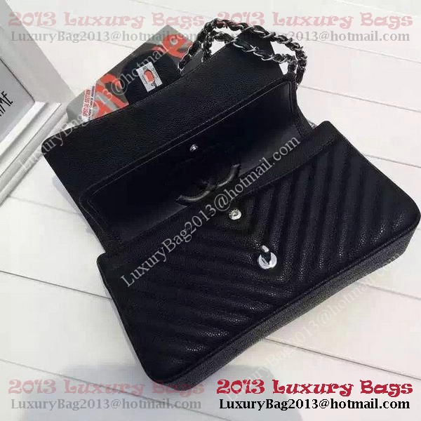 Chanel 2.55 Series Flap Bag Black Cannage Pattern Chevron Leather A1112V Silver Chanel 2.55 Series Flap Bag Black Cannage Pattern Chevron Leather A1112V Silver