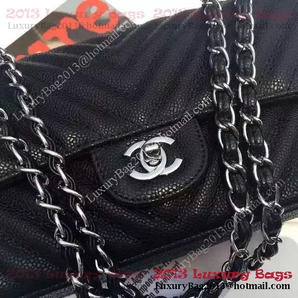Chanel 2.55 Series Flap Bag Black Cannage Pattern Chevron Leather A1112V Silver Chanel 2.55 Series Flap Bag Black Cannage Pattern Chevron Leather A1112V Silver