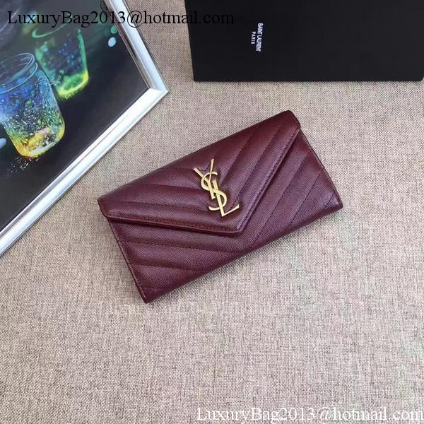 Yves Saint Laurent Monogramme Calfskin Leather Flap Wallet Y38202 Wine Yves Saint Laurent Monogramme Calfskin Leather Flap Wallet Y38202 Wine